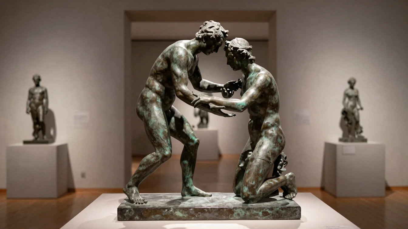 Detalle de una escultura de bronce de Juan Martínez Lax en una sa